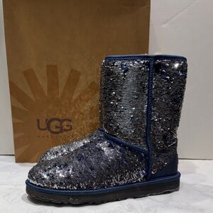 UGG Glittering Sequin Boots in Silver and Navy